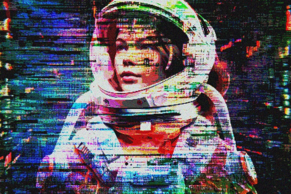 Glitch pixels screen photo effect