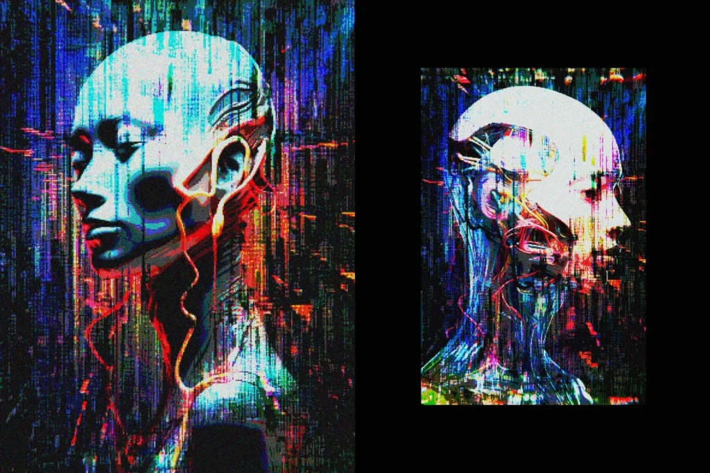 Glitch pixels screen photo effect