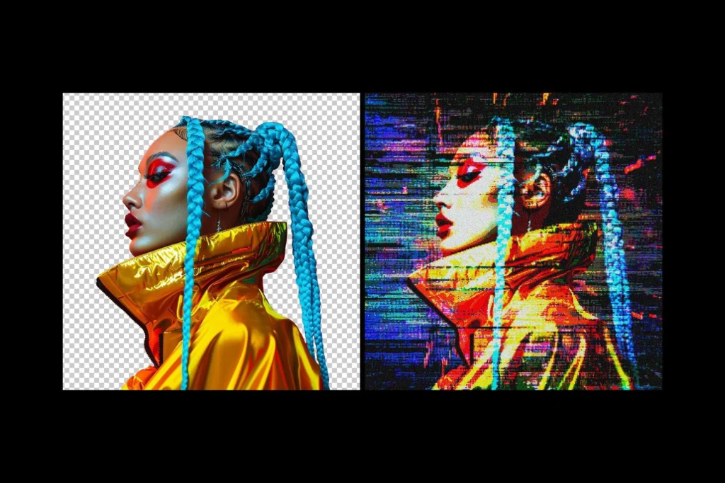 Glitch pixels screen photo effect